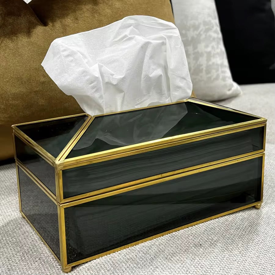 Black Glass Tissue Box - Pack Of 2