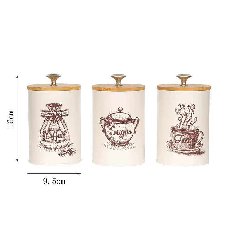 Coffee Set Tin With Wooden Led
