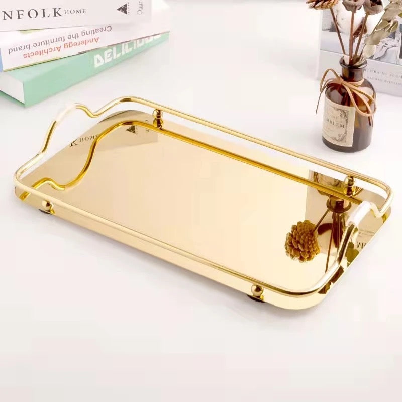 Set of 2 Stainless Steel Decorative & Functional Elegance Trays