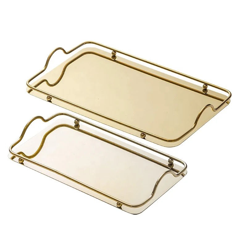 Set of 2 Stainless Steel Decorative & Functional Elegance Trays