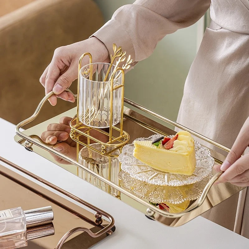Set of 2 Stainless Steel Decorative & Functional Elegance Trays