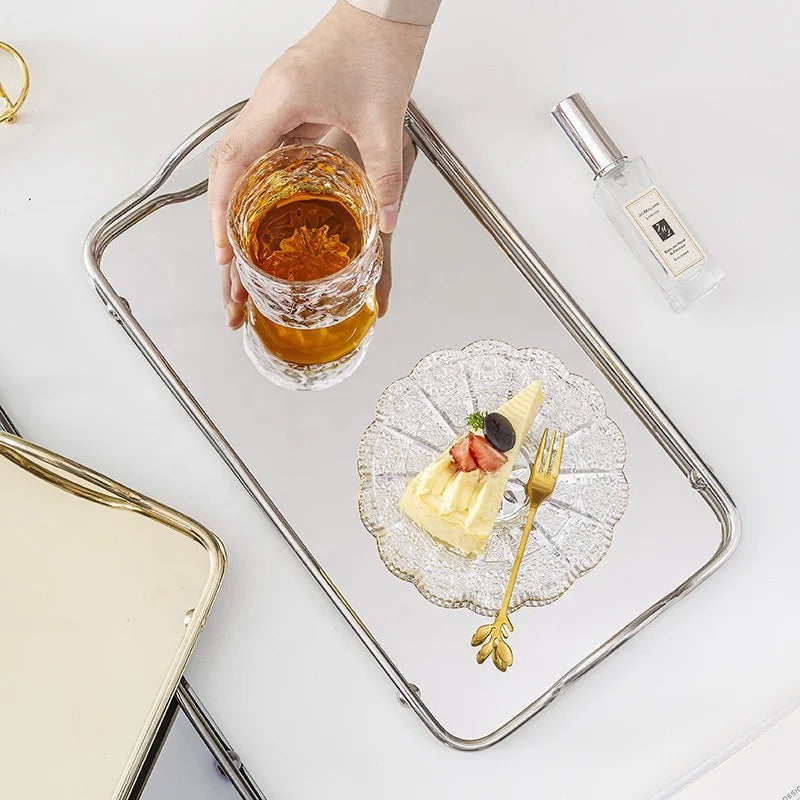 Set of 2 Stainless Steel Decorative & Functional Elegance Trays