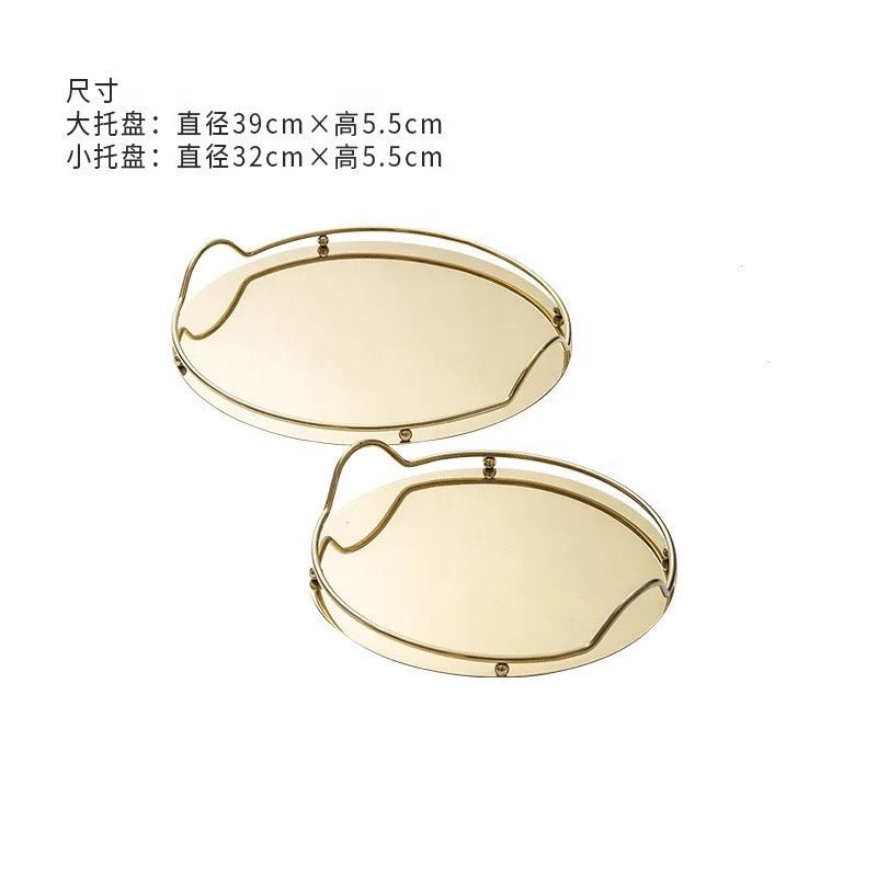 Set Of 2 Round Decorative Stainless Steel Trays
