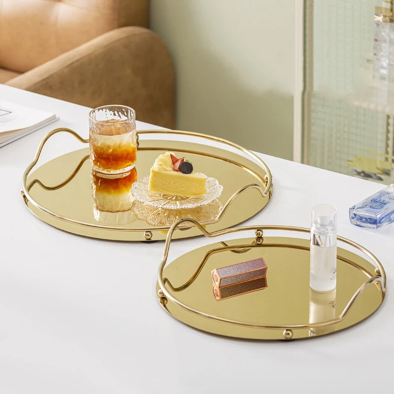 Set Of 2 Round Decorative Stainless Steel Trays