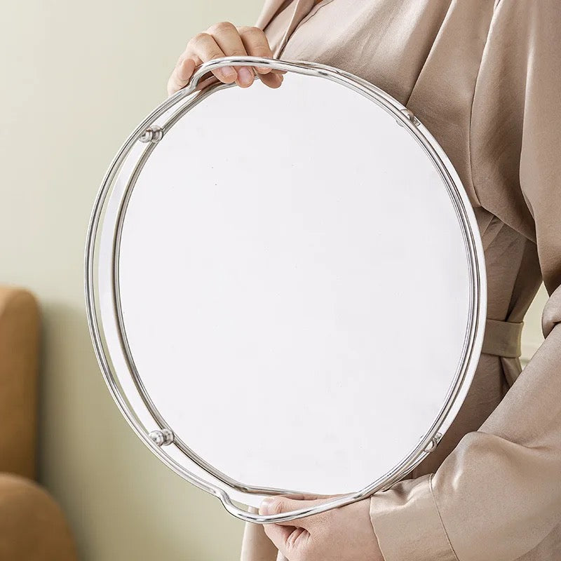 Set Of 2 Round Decorative Stainless Steel Trays