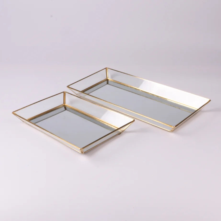 Set Of 3 Sizes Mirror Gold Metal Tray