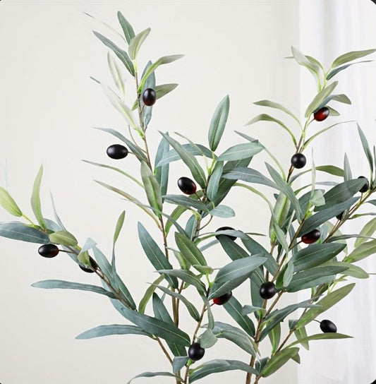 Branch Green Leaves With Olives Pack Of 2 90cm