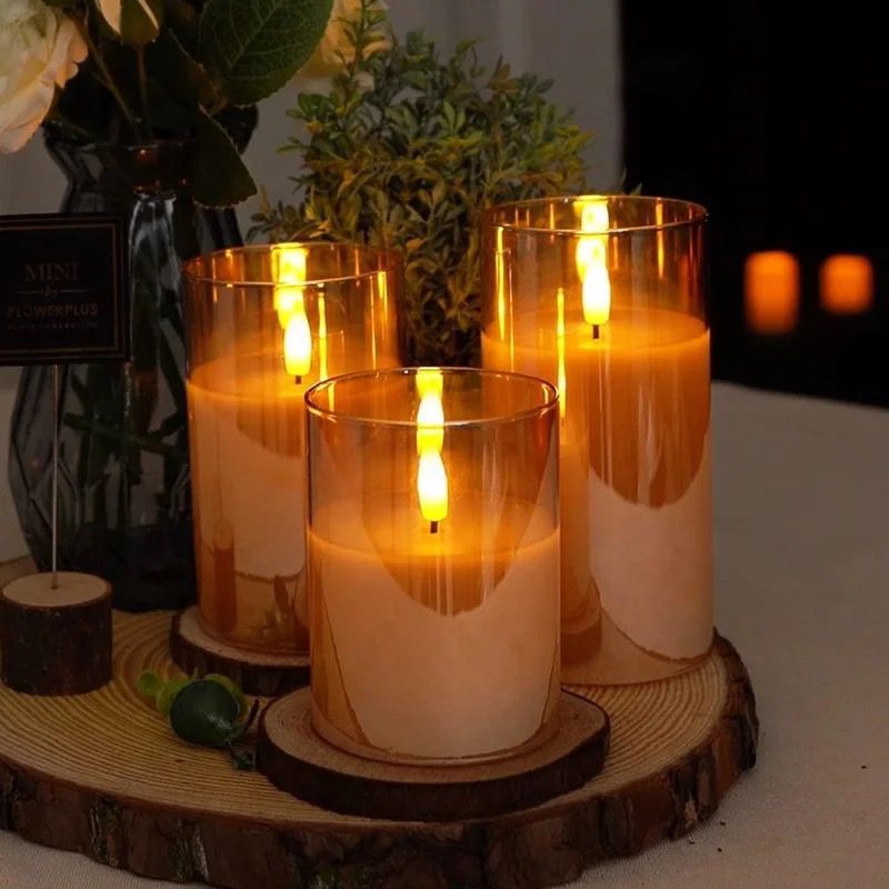 Set Of 3 Waxed Candles With Batteries