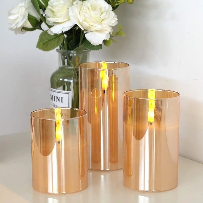 Set Of 3 Waxed Candles With Batteries