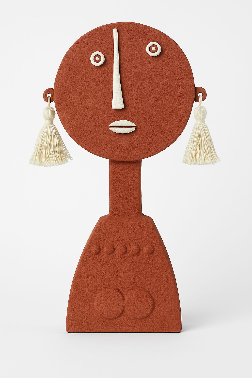 Terracotta Abstract Face Sculpture with Tassel Earrings