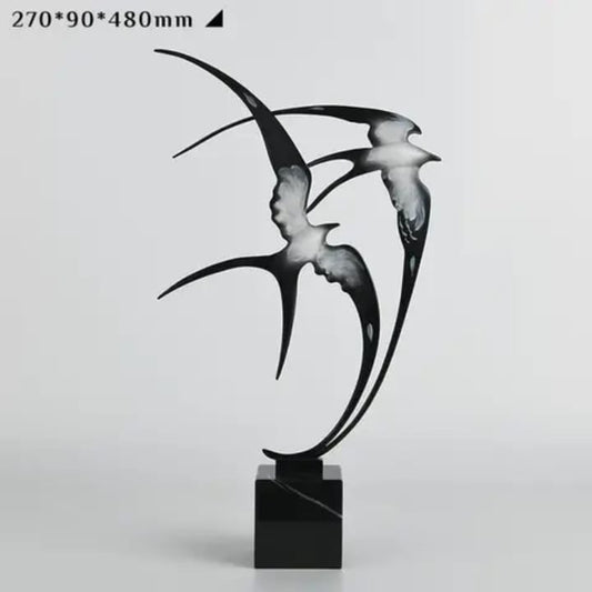 Flying Birds Sculpture - Metal With Marble Base