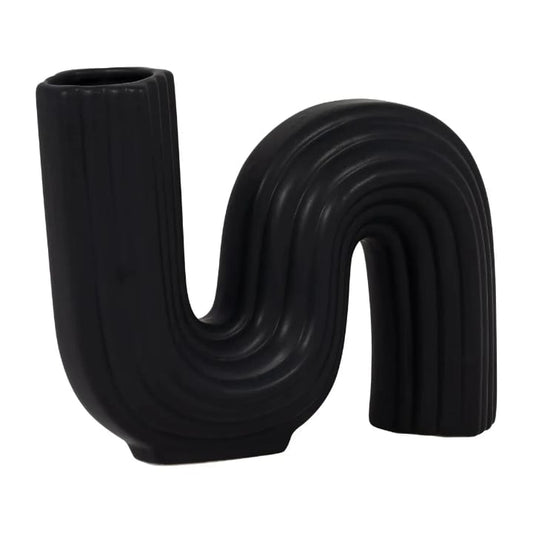 Modern Curved Black Ceramic Vase PACK OF 2