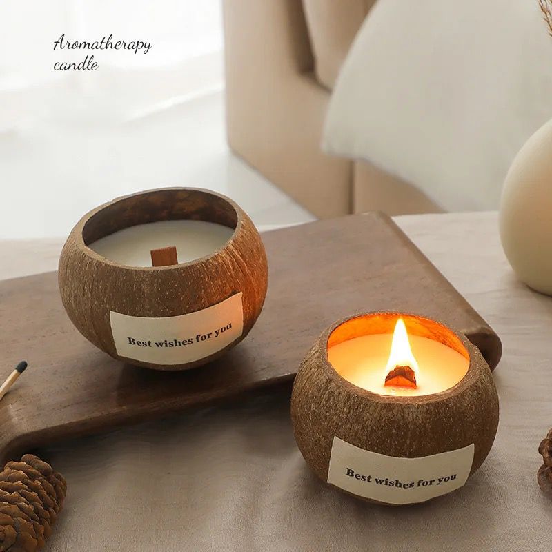 Set Of 2 Natural Coconut Candle Wicker