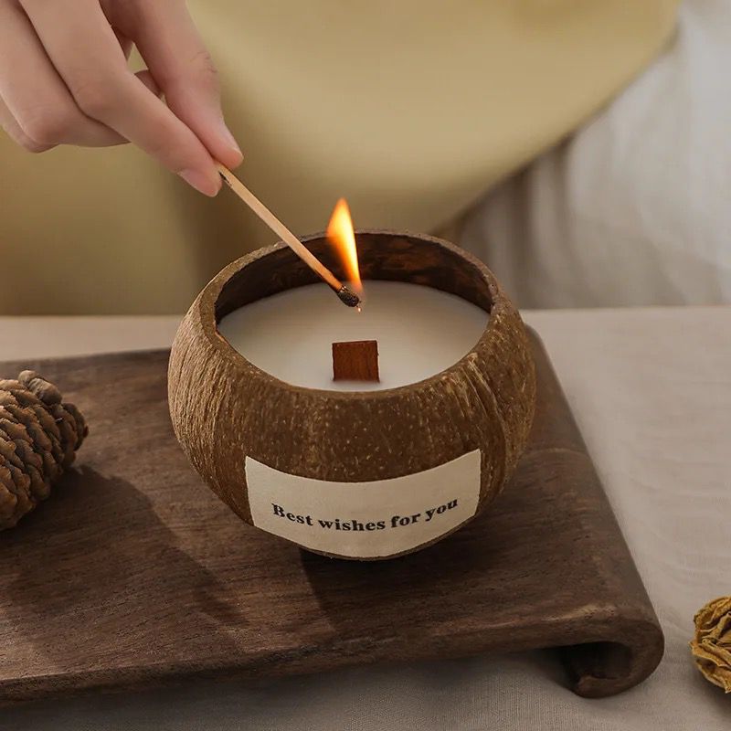Set Of 2 Natural Coconut Candle Wicker