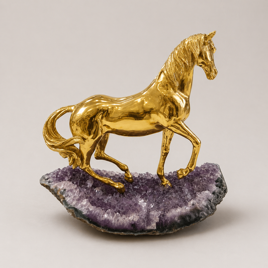 Brass Horse on Natural Quartz