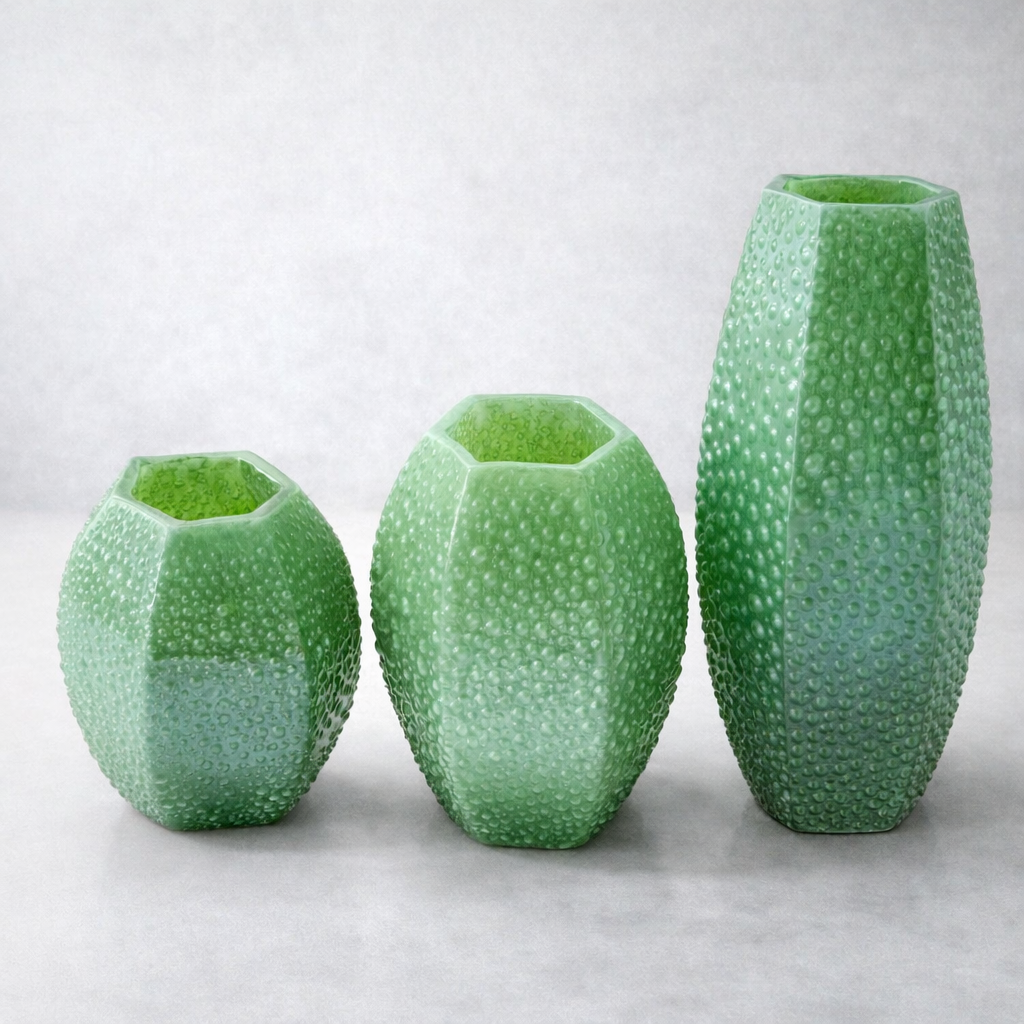 Green Geometric Vases - Set Of 3
