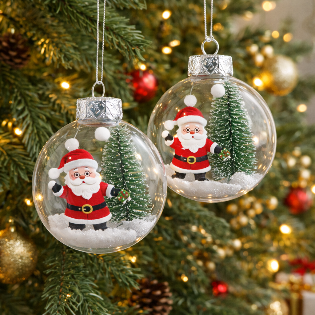 Santa Snow Globe Christmas Ornament - pack of 4