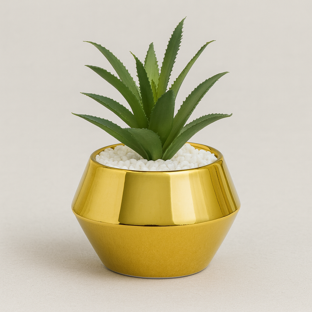 Mini Artificial Plant in Geometric Gold Pot - pack of 3