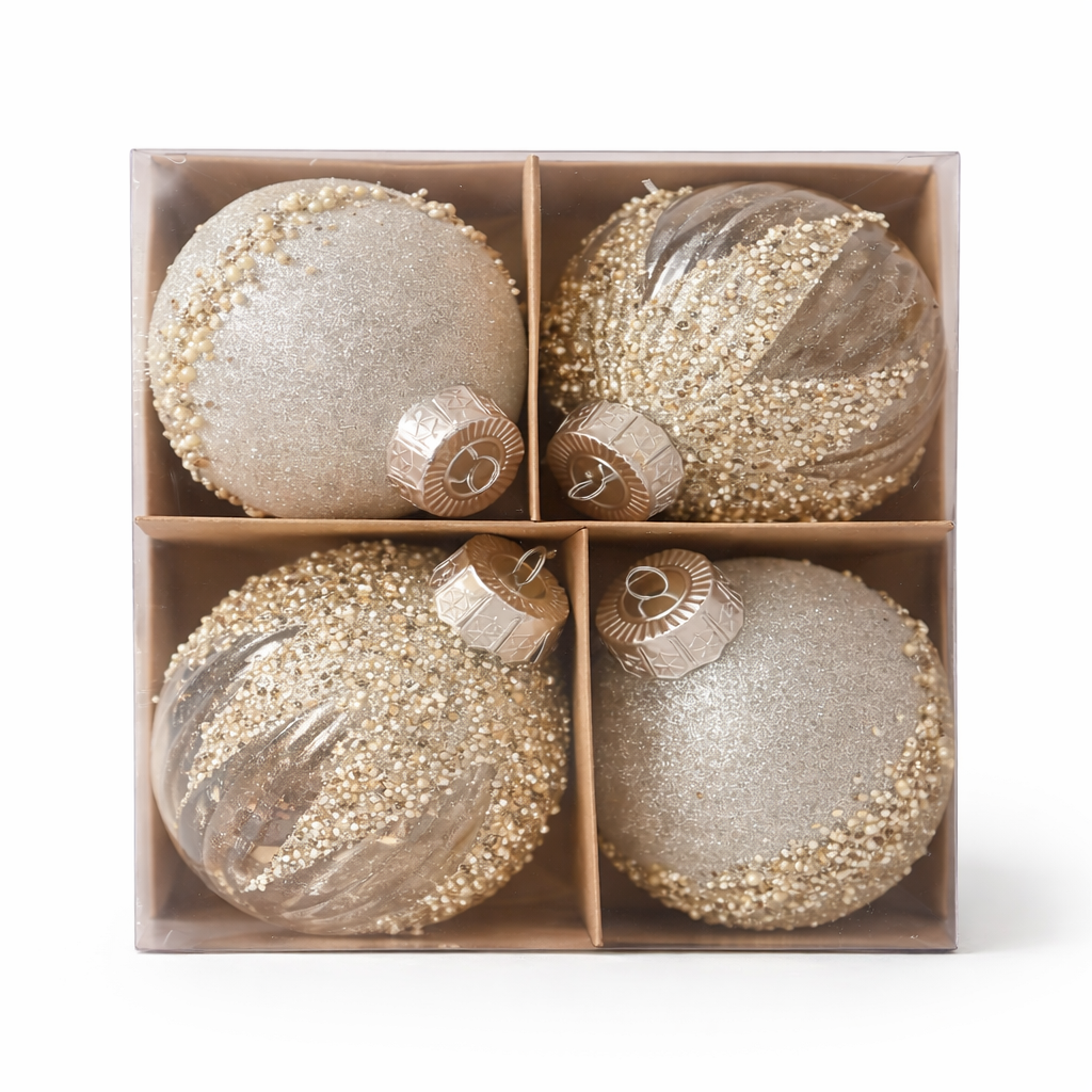 Silver Glitter Christmas Ornaments Set of 4