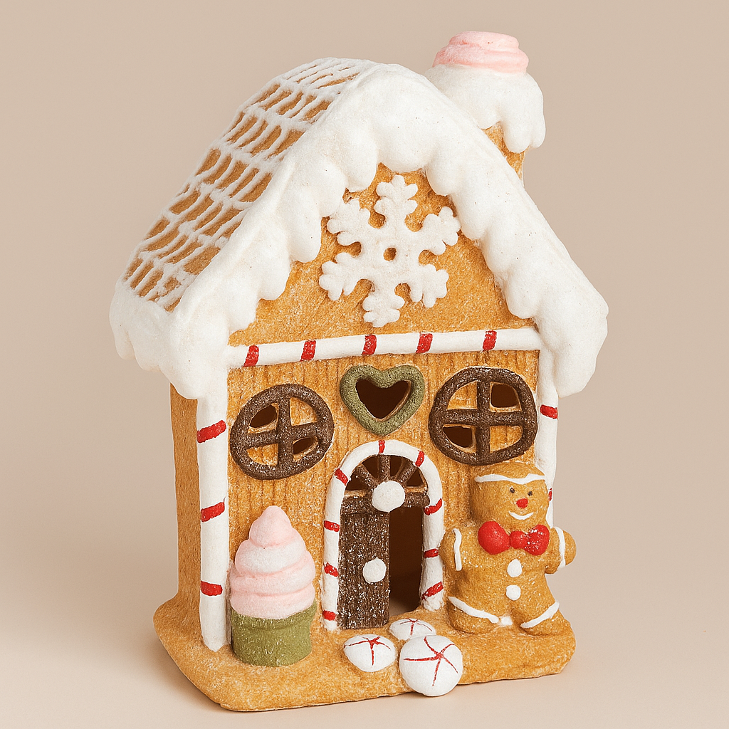 Festive Decorative Gingerbread House - Lighted With Batteries