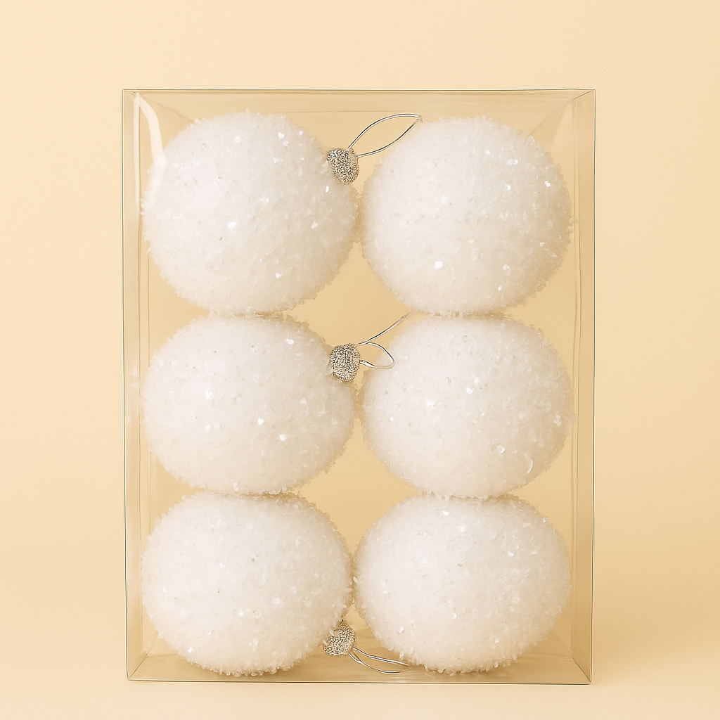 White Snowball Christmas Baubles - pack of 2