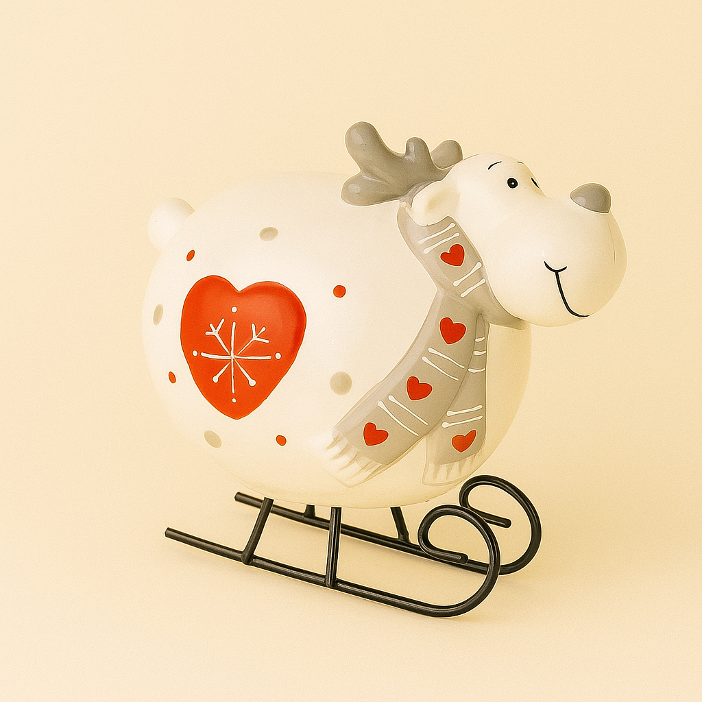 Ceramic Reindeer Figurine on Sleigh Stand