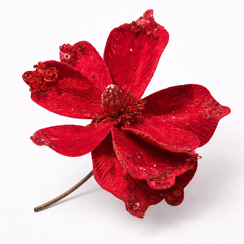 Velvet Decorative Flower – 20 cm | Elegant Christmas Accent pack of 4