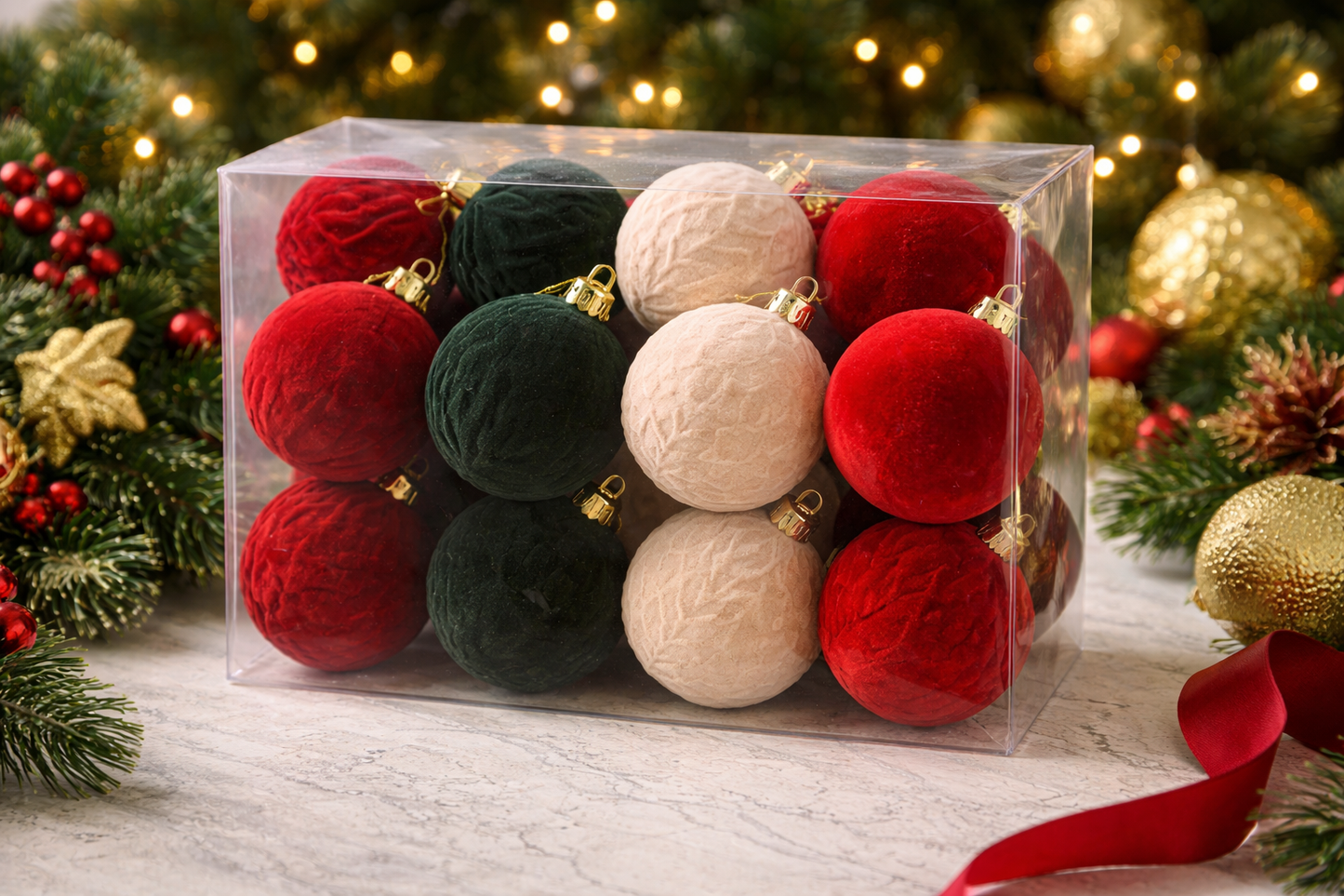 Velvet Christmas Ornament Set | 16 Medium Balls