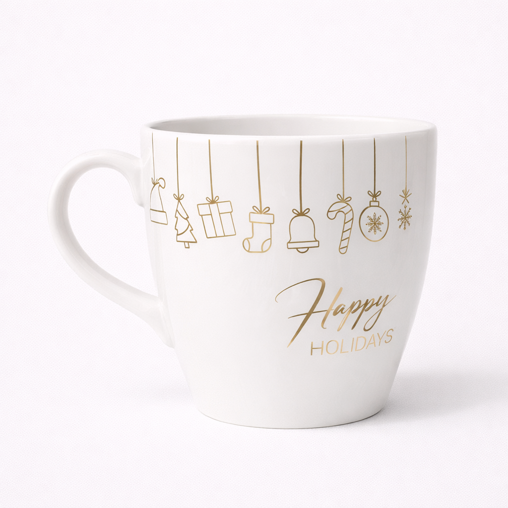 White Christmas Mug with Elegant Gold Details set of 2
