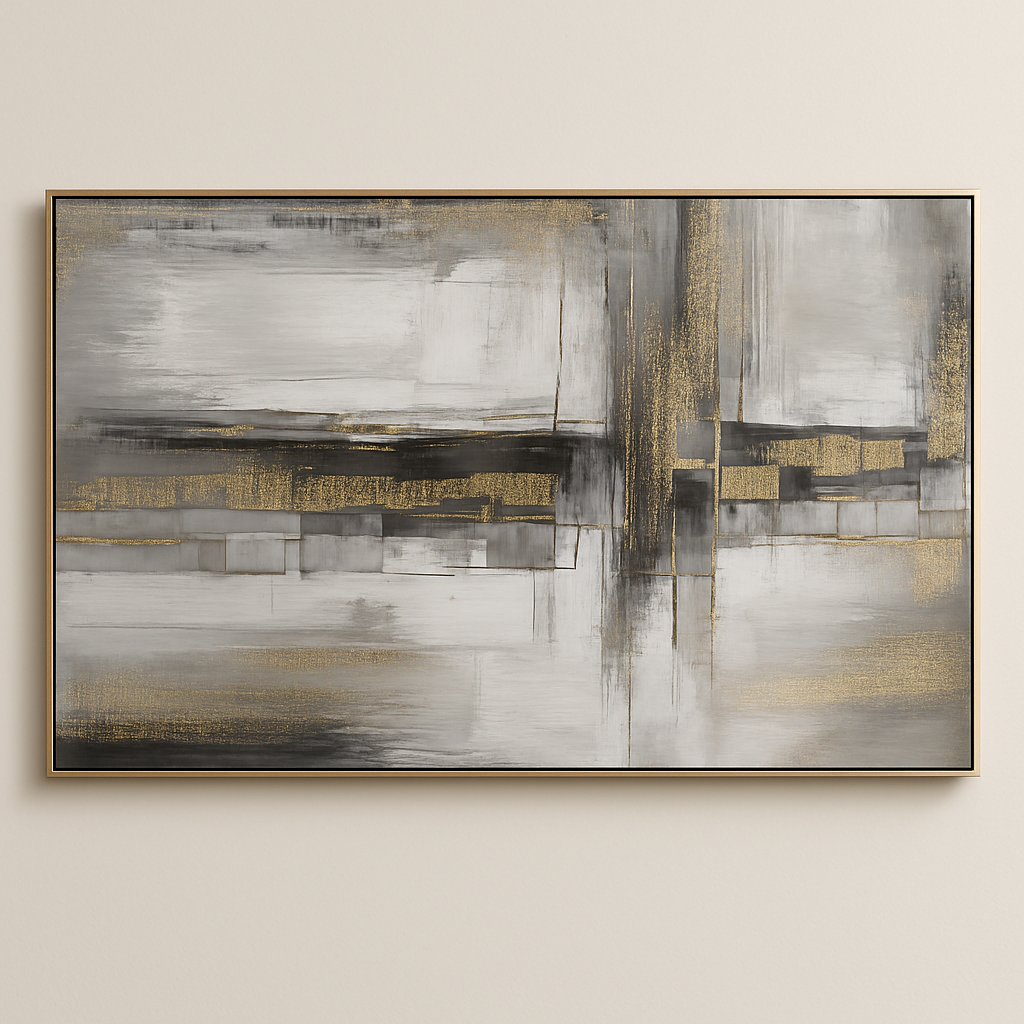 Luxury Modern Abstract Canvas – Gold & Grey Textured Art