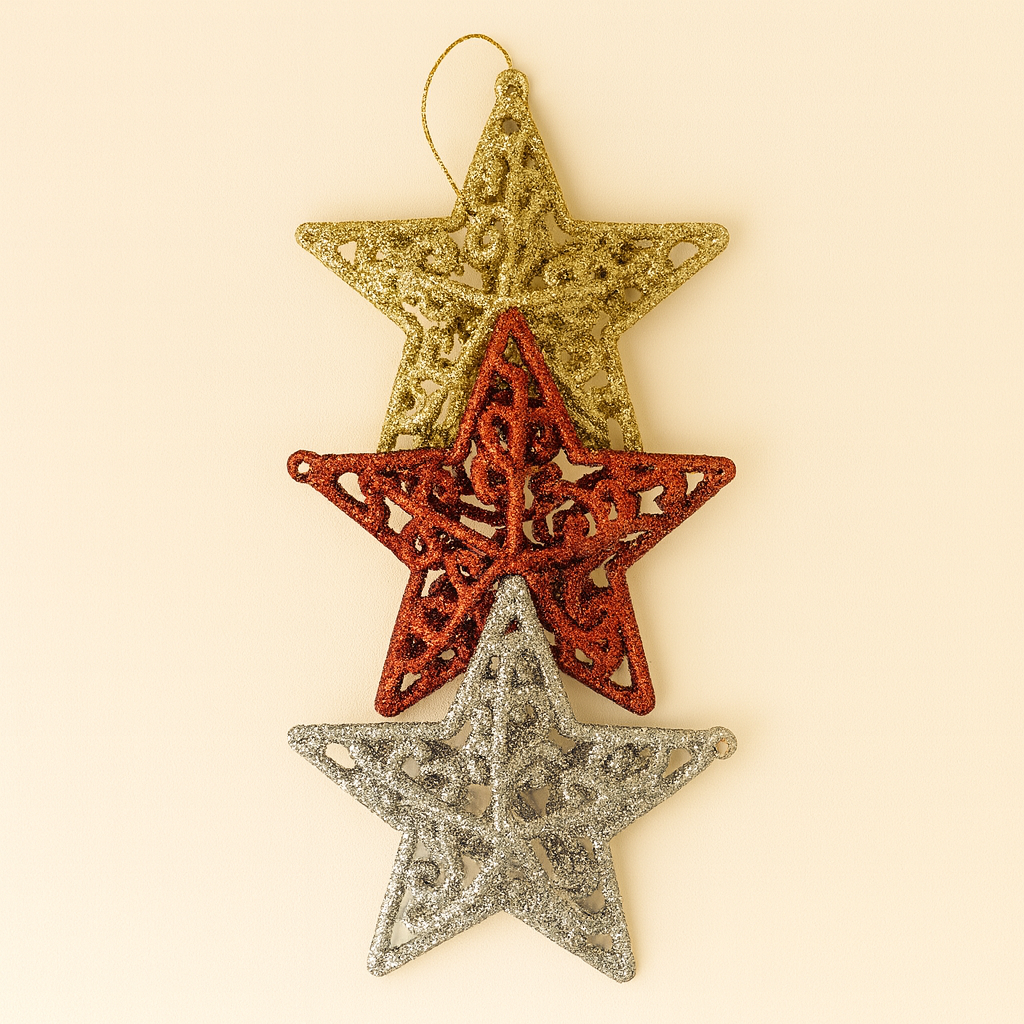 Christmas Star Tree Ornaments β 2 Packs (Each Pack Includes 3 Stars in 3 Colors)