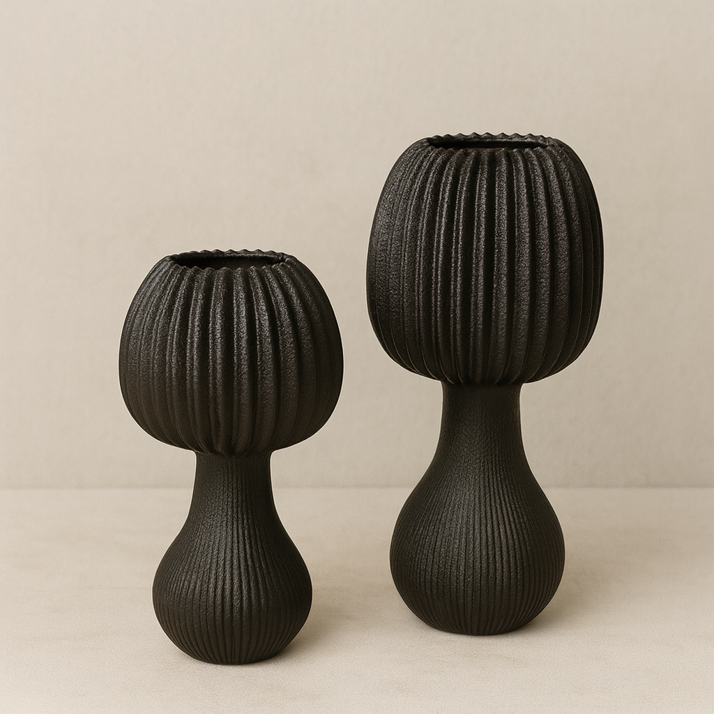 Black Ribbed Decorative Piece set of 2