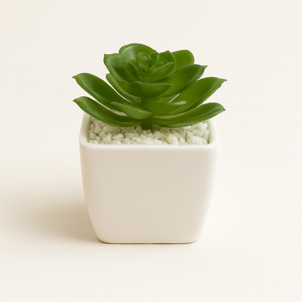 Artificial Rosette Succulent Plant in Modern White Pot - pack of 3 (5cm)