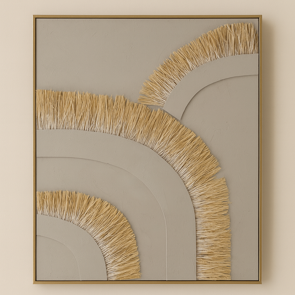 Textured Neutral Wall Art with Natural Straw Accents