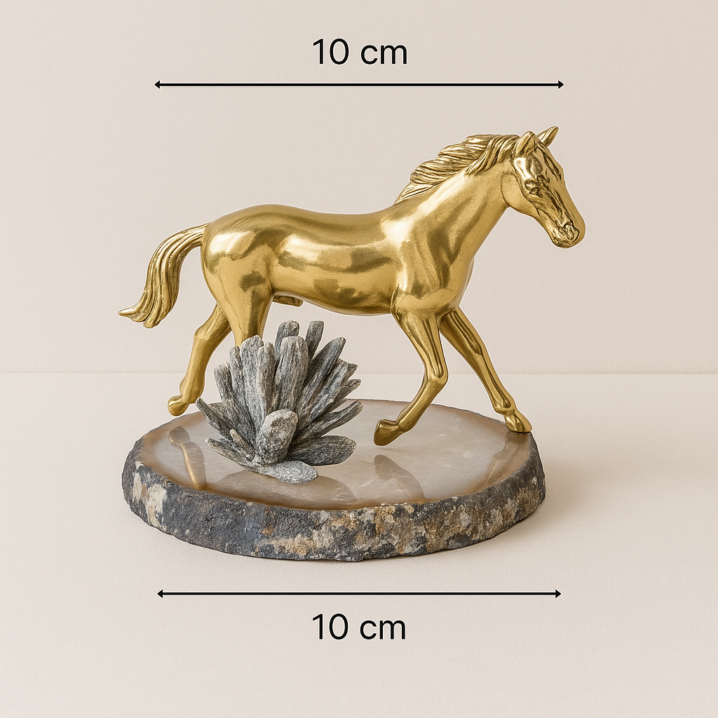 Brass Horse with Quartz Base