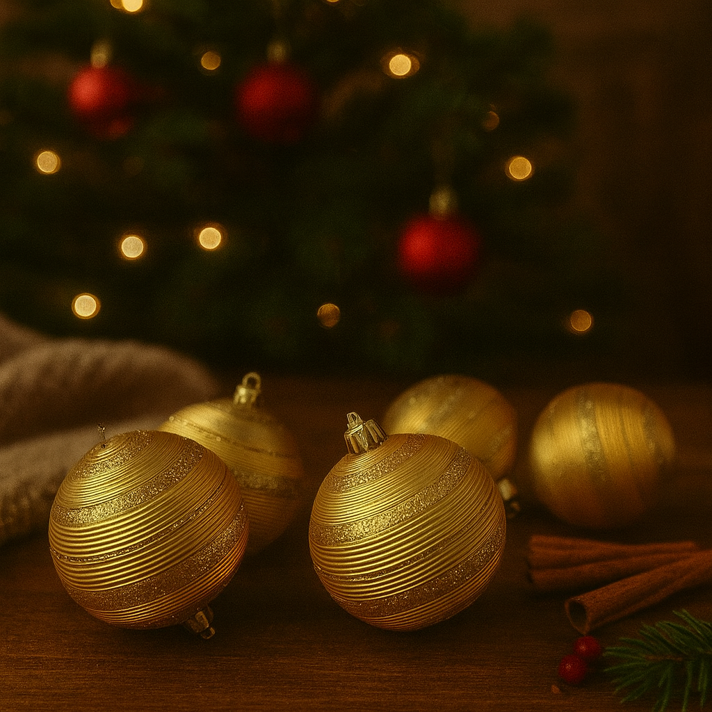 Champagne Gold Christmas Ornaments set of 6