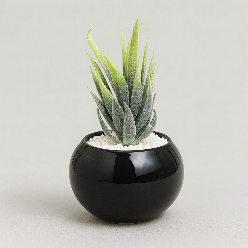Mini Artificial Plant in Glossy Black Pot - pack of 3