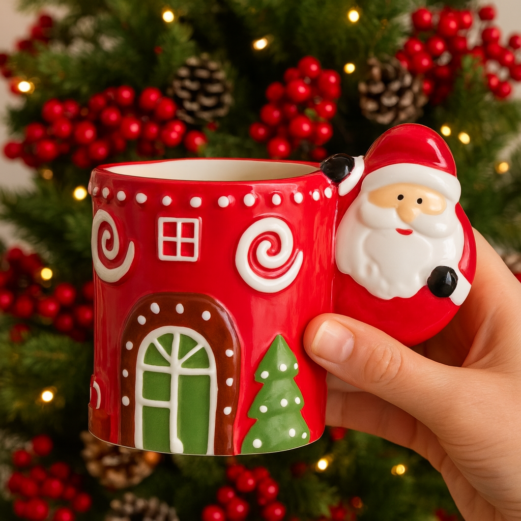 Christmas Mug with Santa & Festive House Design