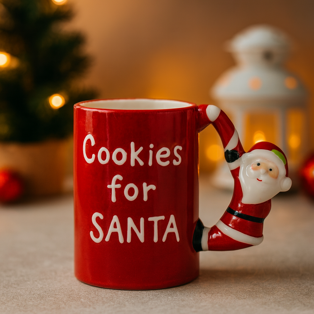 Cookies for Santa” Christmas Mug with 3D Santa Handle