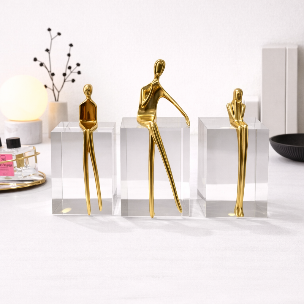Gold Sculptures on Crystal Base - Set