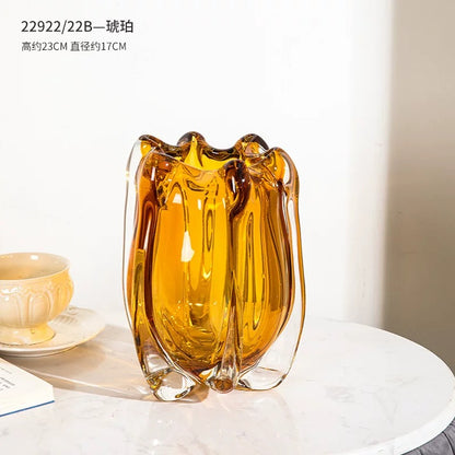 Elegant Amber-Tinted Art Glass Vases