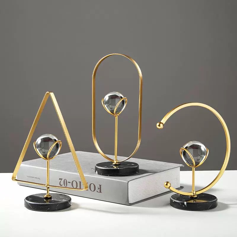 Set Of 3 Crystal Decor Object With Marble Base