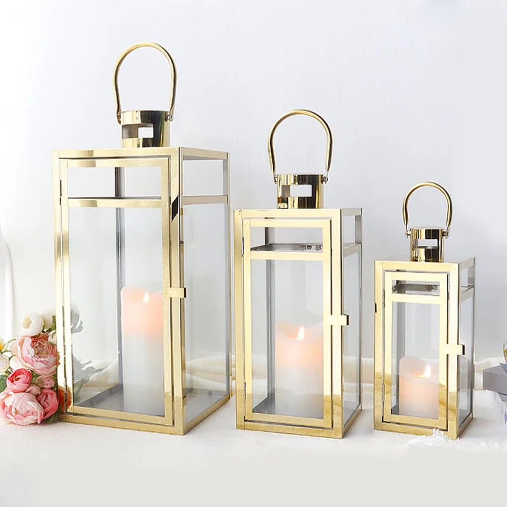 Set of 3 Stainless Gold Lanterns