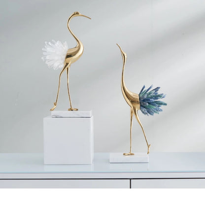 Set of 3 Brass Swan With Quartz & Marble Stones