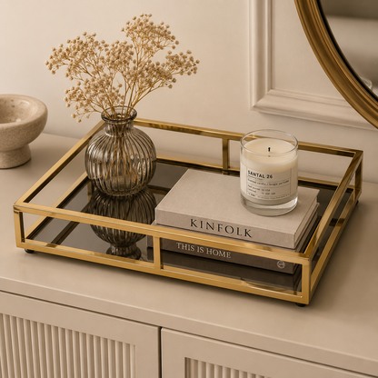 Elegant Gold Glass Decorative Tray