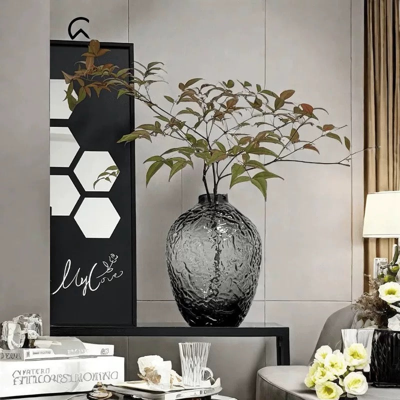 Set of 2 Black Glass Vases