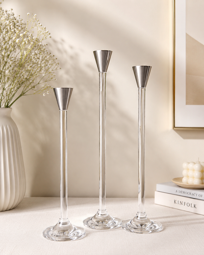 Modern Silver Acrylic Candle Holders SET OF 3