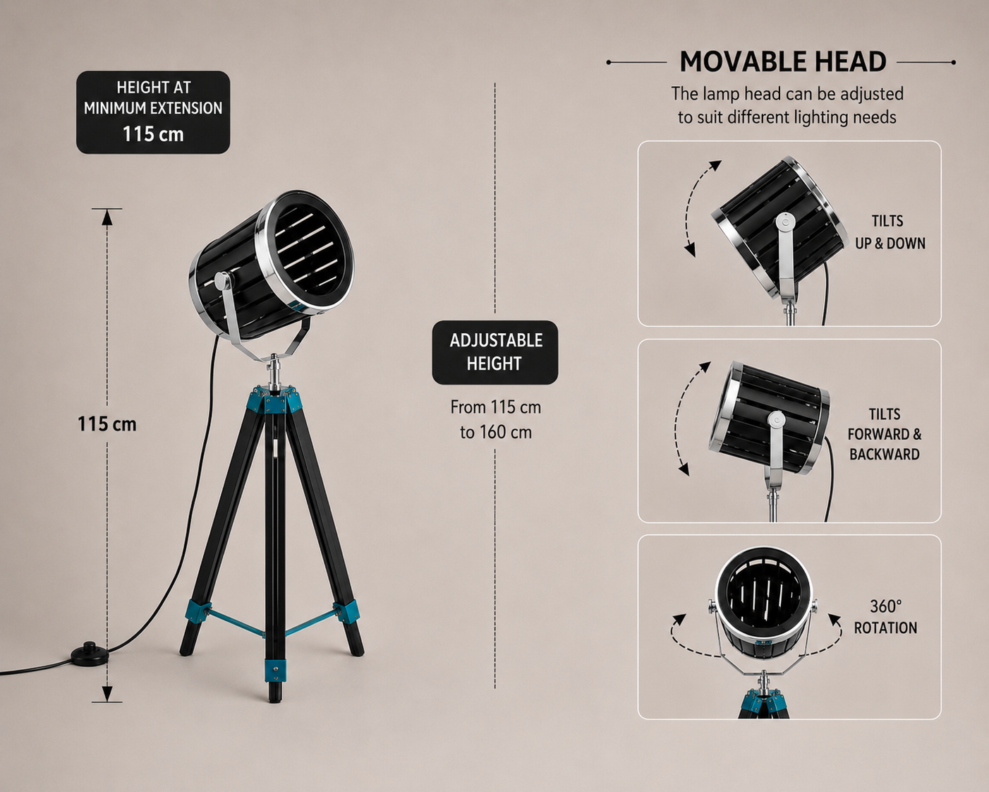 Adjustable Cinema Style Floor Spotlight
