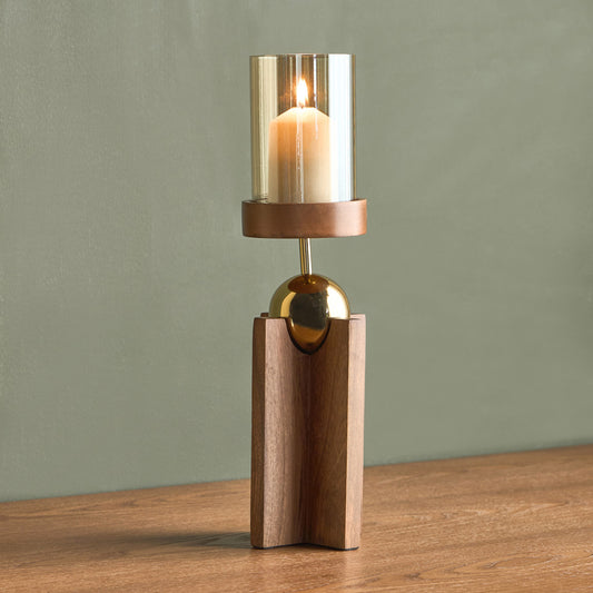 Elegant Decorative Candle Holder | Wood & Glass Design