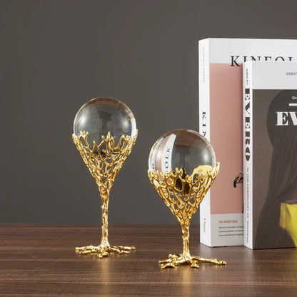 Set of 2 Crystal Ball Ornament Home Decor Gold